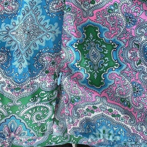 Talbots Blouse Paisley short Sleeve Blue Green Pink Lightweight XL Satin - Picture 7 of 9